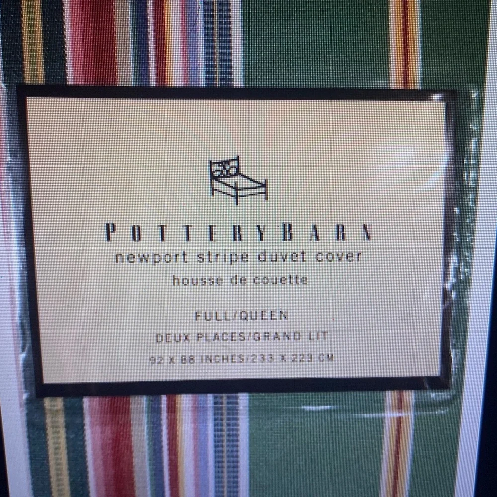Pottery Barn Newport Green Striped Duvet Queen Two Standard Pillow Shams Set
